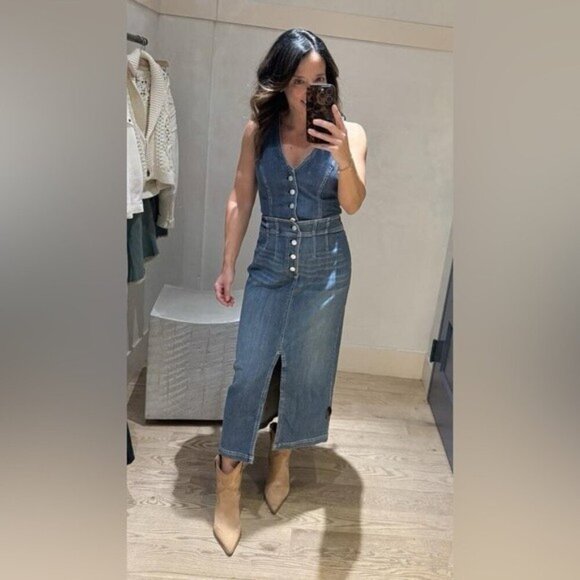 ❤️HP❤️NWT Size XL- Anthropologie Pilcro Denim Vest Twofer Midi Dress (Two piece) - Picture 6 of 14